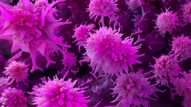 bunch of viruses are floating in the air. The viruses are brown and have a fuzzy appearance, Group of virus cells. 3D illustration, Coronavirus cells