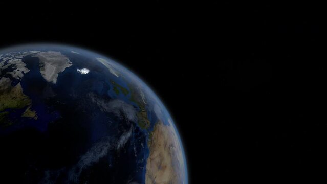Fly Zoom into Iceland, Reykjav&iacute;k, through space to see the country map region from above from space. Detailed map Showing area, HD and 4K. Animation.