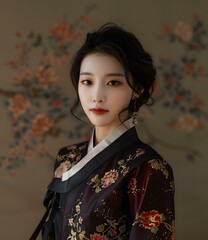 Portrait of a young woman in traditional Korean dress, or Hanbok