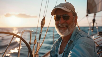 Fototapeta premium Portrait of a ship captain with boat