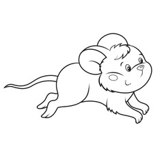 Cute little mouse in cartoon style coloring page, isolated vector illustration on white background, black outline design,template for coloring or activity book for kids