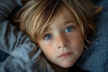 Portrait of a young boy with blond hair and blue eyes