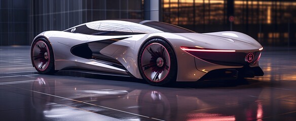 a white sports car parked in a room