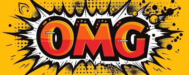 Comic book style 'OMG' text with bold colors and explosive effects