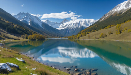 Obraz premium Nature's Paradise: Exploring the Beauty of Lakes, Mountains, and Countryside