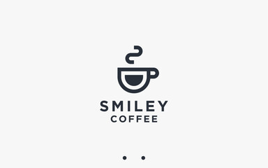 smile coffee logo design vector silhouette illustration