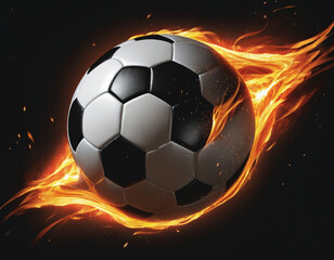 Naklejka premium Fiery Soccer Ball Shooting Across a Stadium in a Spectacular Display