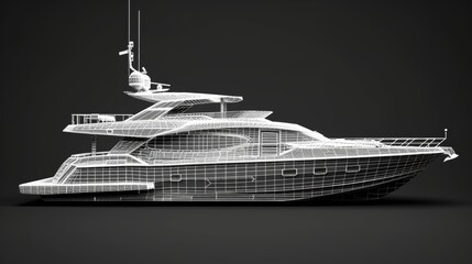 3D model of luxury yacht with plain background.