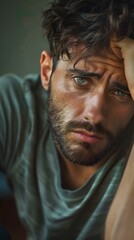 Fototapeta premium Portrait of a handsome young man with green eyes and dark hair