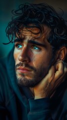 Obraz premium Contemplative Young Man with Curly Hair