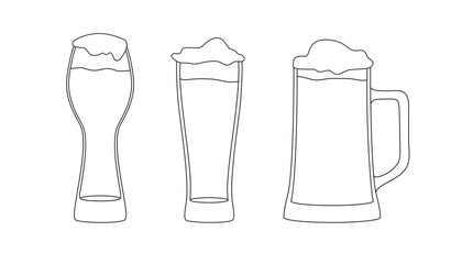 Monochrom Glasses of beer, hand-drawing oktoberfest beer, beer with foam. Vector