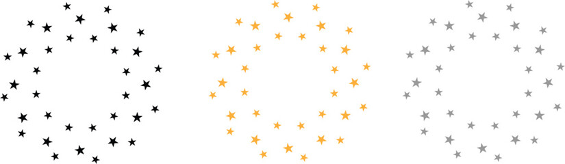 Star in circle icon set. Frame from stars isolated on white background. Abstract decorative pattern. Circle with black and yellow star icon. Vector Illustration .