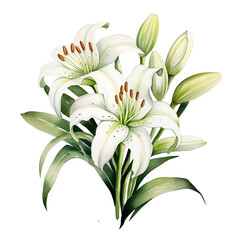 Fototapeta premium Beautiful lilies flower watercolor isolate transparent background.
