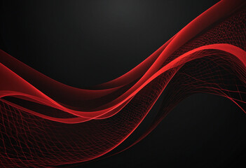 Dark Red Wave: Abstract Curved Gradient Fire on Black Background - Vector Illustration