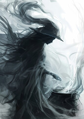 Fototapeta premium Vector Logo Ethereal Illustration Close-Up Witch - Mystical Symbol