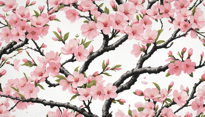 Beautiful cherry blossom tree illustration in vector format with a lovely pink floral pattern, perfect for spring decor and Japanese-inspired greeting cards