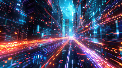 Fototapeta premium Futuristic Cityscape Illustration of Digital Infrastructure