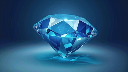 Realistic vector diamond illustration - blue crystal gemstone