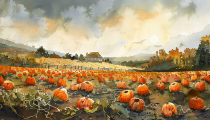 Three pumpkins are sitting on the ground in a field - Powered by Adobe