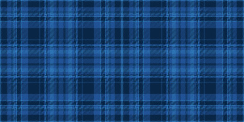 Multi texture textile fabric, primary seamless vector check. Direct plaid tartan background pattern in blue and dark colors.