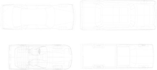 Vector illustration sketch detailed design drawing of personal transport vehicle racing sports car seen from above