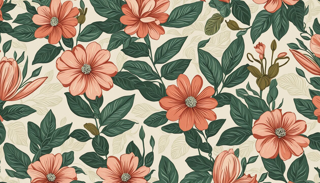 Trendy floral pattern inspired by nature with organic earthy tones