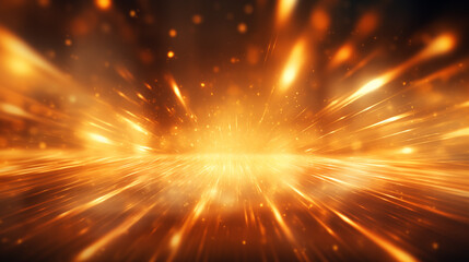 Naklejka premium Futuristic abstract background in yellow tones. Bright neon rays and glowing lines. Bokeh effect. AI generative