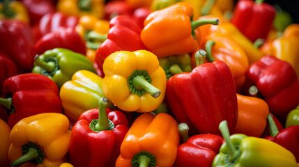Explore the vibrant and detailed textures of colorful bell peppers in a captivating closeup background. A crunchy and nutritious treat for all your senses