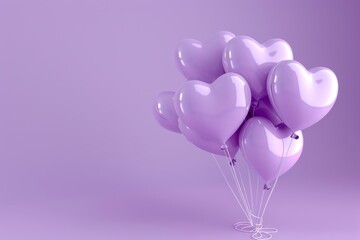 Elegant 3D Heart-Shaped Structure Composed of Pale Violet Balloons on a Soft Purple Background