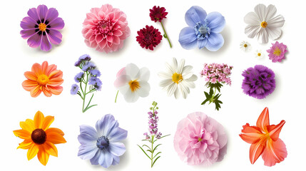 Set of Different Beautiful Flowers on White Background - Floral Collection