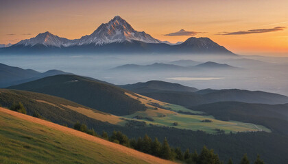 Fototapeta premium Stunning Panoramic Views of Slovakia's Vrsatec Mountain Range at Dusk