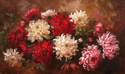 Chrysanthemums in oil painting style