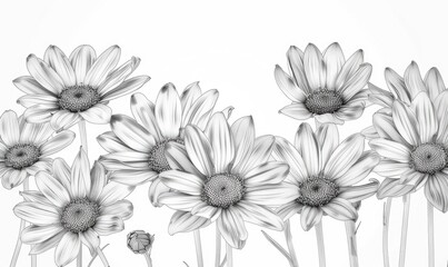 Monochrome illustration of daises