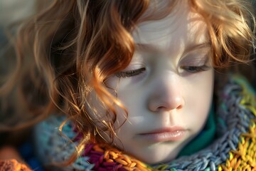 Fototapeta premium Portrait of a young redheaded girl with her eyes closed