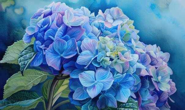 Hydrangeas in colored pencils, soft gradients
