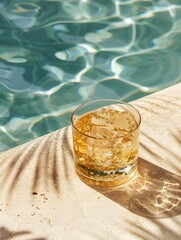 Gold Drink by the Poolside. Luxury Vacation Wallpaper
