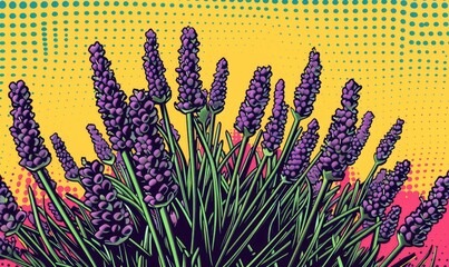 Obraz premium Lavenders in Pop Art style, bright colors, dotted patterns