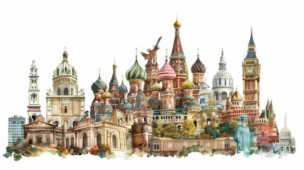 Obraz premium Travel Inscription Collage of Famous Places of the World - Global Tourism Concept