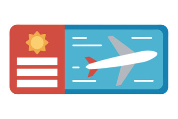 Vector illustration of an airline ticket design with a red airplane icon and barcode