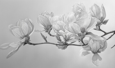 Obraz premium Black and white illustration of magnolia flowers
