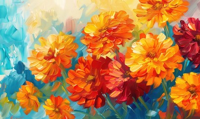 Marigolds in acrylic painting style