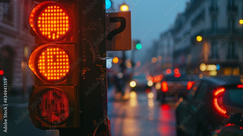 Poster Close-up of a traffic light with a countdown timer, indicating the seconds remaining until the light changes, helping pedestrians gauge when to cross the street.