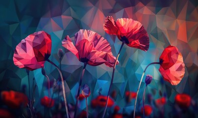Obraz premium Poppies in abstract art style, vibrant colors, dynamic shapes