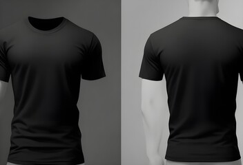  Plain black tshirt front and back for PNG mockup beautiful and shining pic 