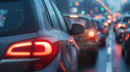 Urban Traffic Gridlock Scene on Major Highway