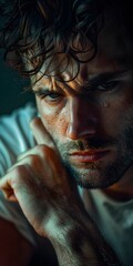 Fototapeta premium Close Up Portrait of a Man with a Sad Expression