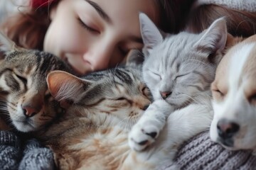 Happy family with cats moving to new apartment pet at home boxes package buy property relocation exploring house furniture help rent owner beautiful domestic cat donation charity having fun