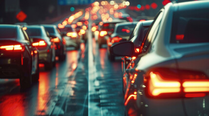 Obraz premium Urban Traffic Gridlock Scene on Major Highway