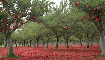 Fototapeta premium Harvesting Ripe Red Apples from Lush Fruit Trees on the Farm