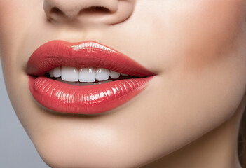 Obraz premium The Beauty of a Woman's Lips: A Close-Up Portrait of Lipstick-Adorned Perfection